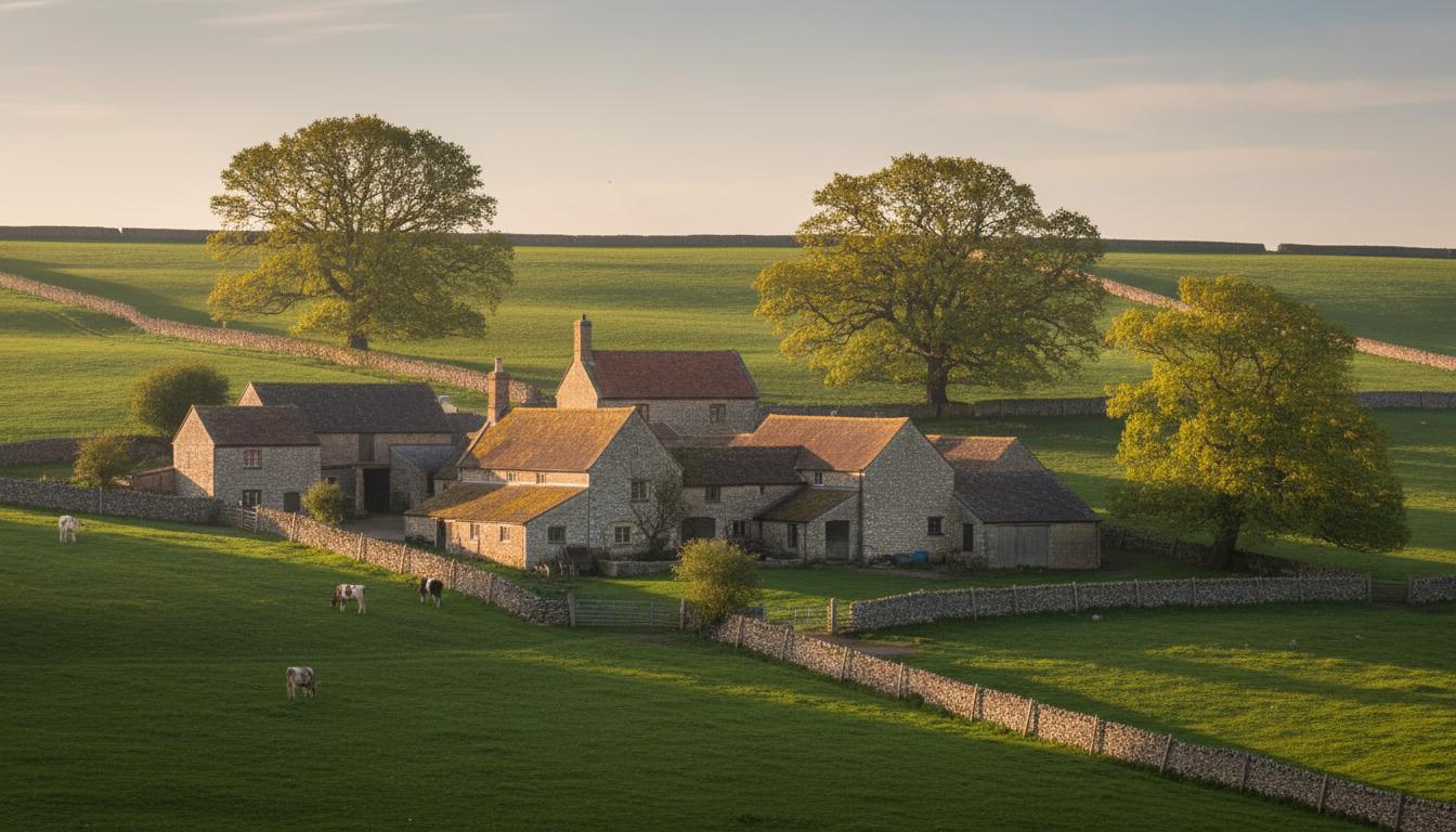 Traditional stone farm buildings at Armswell Farm, Plush, Dorset